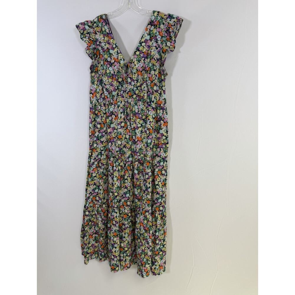 Gap Cotton Maxi Dress Colorful Floral Keyhole Tie Front Women’s L Cottagecore - Picture 5 of 13